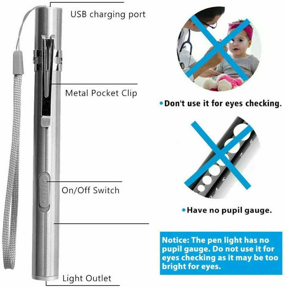 USB Rechargeable Mini LED Flashlight Stainless Steel Pen Light 1000 Lumens Pack