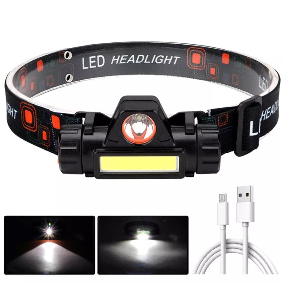 Waterproof USB Rechargeable LED Headlamp with 2 Modes and Adjustable Angle