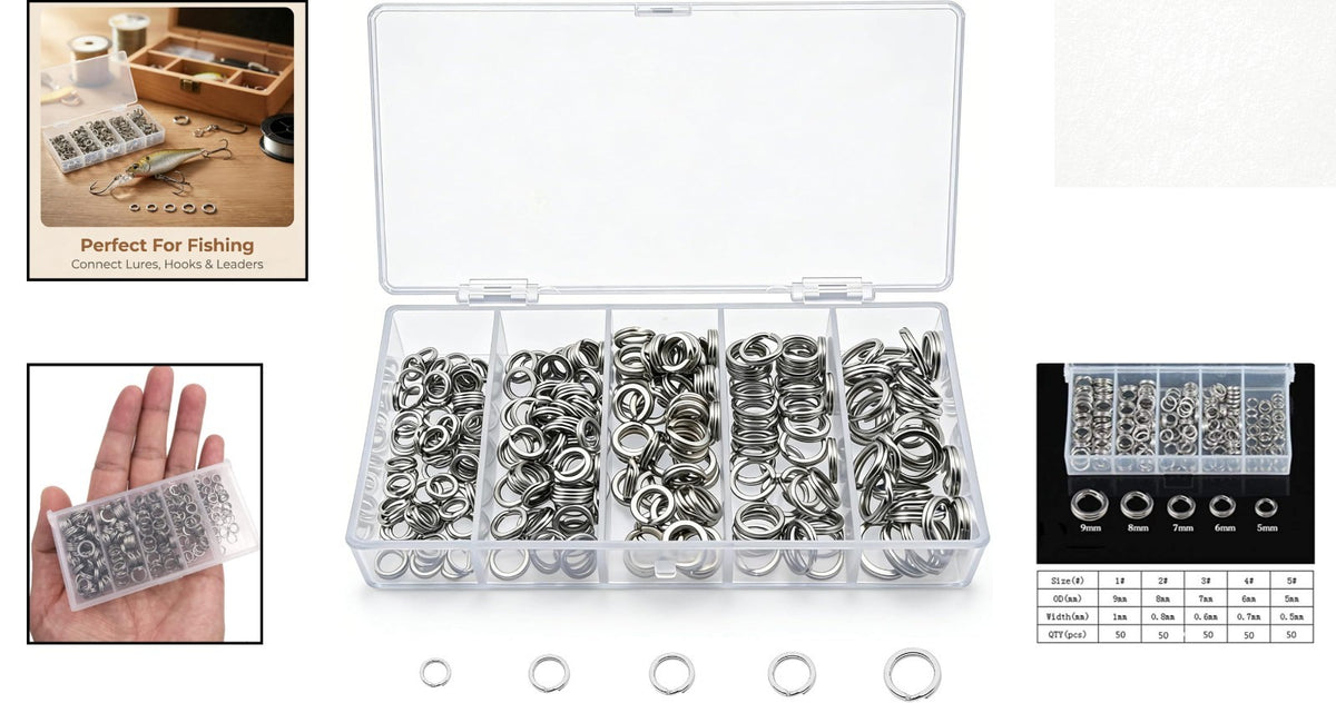 Heavy Duty Stainless Steel Fishing Split Rings Kit - 5 Sizes, 250pcs