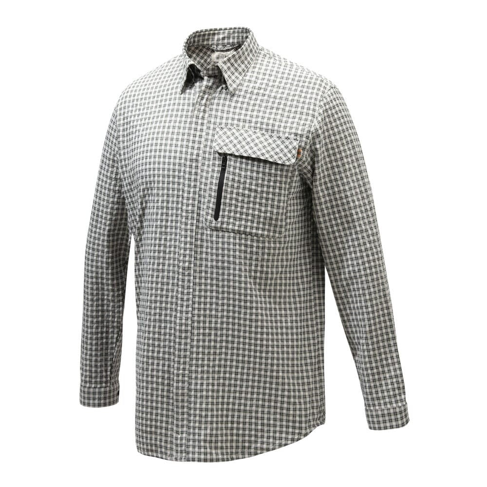 Beretta Long Sleeve Shirt White Green Check Lightweight Casual Top