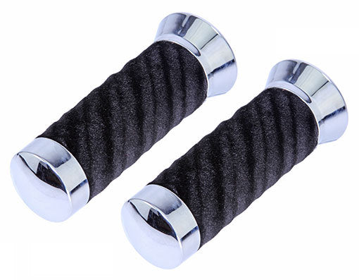 Lowrider Velour Handlebar Grips with Chrome or Gold Caps for Custom Bikes