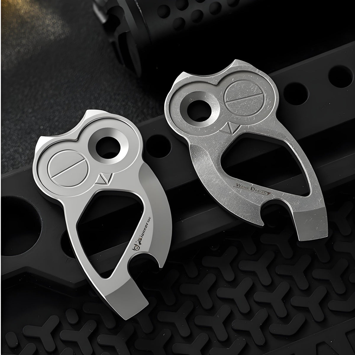 Titanium Multi-Tool Keychain Pry Bar Owl Shape EDC Pocket Tool - Sandblasted or Stonewashed