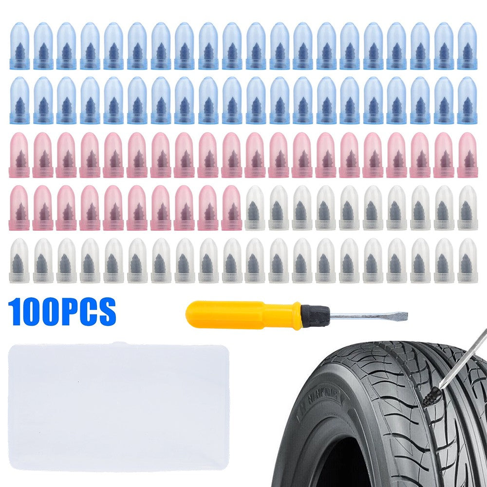 Heavy Duty Tire Repair Kit with Rubber Nails & Screwdriver – 100 Pcs for Car, Truck, Motorcycle & Bicycle Tires