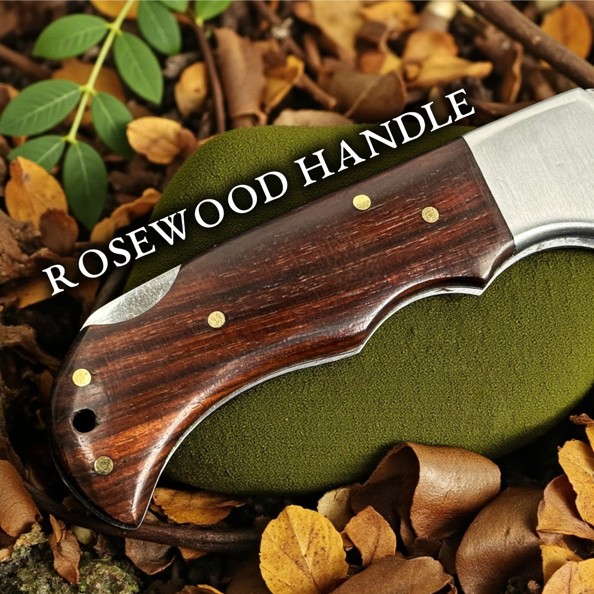 Personalized Damascus Folding Pocket Knife with Rosewood Handle