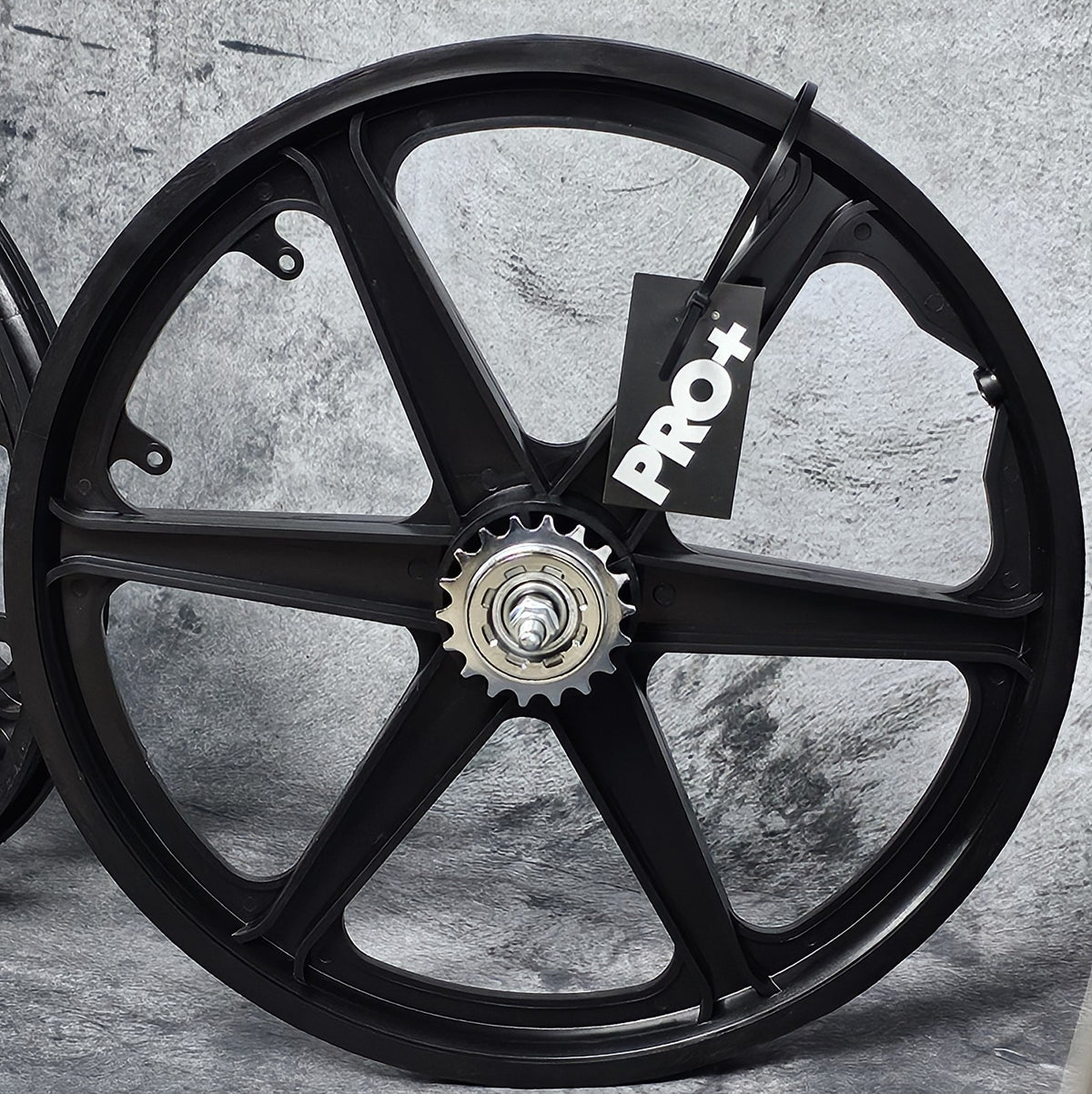 20-Inch Bicycle Mag Wheels Set - Black 6 Spoke BMX Style with Chrome Cog