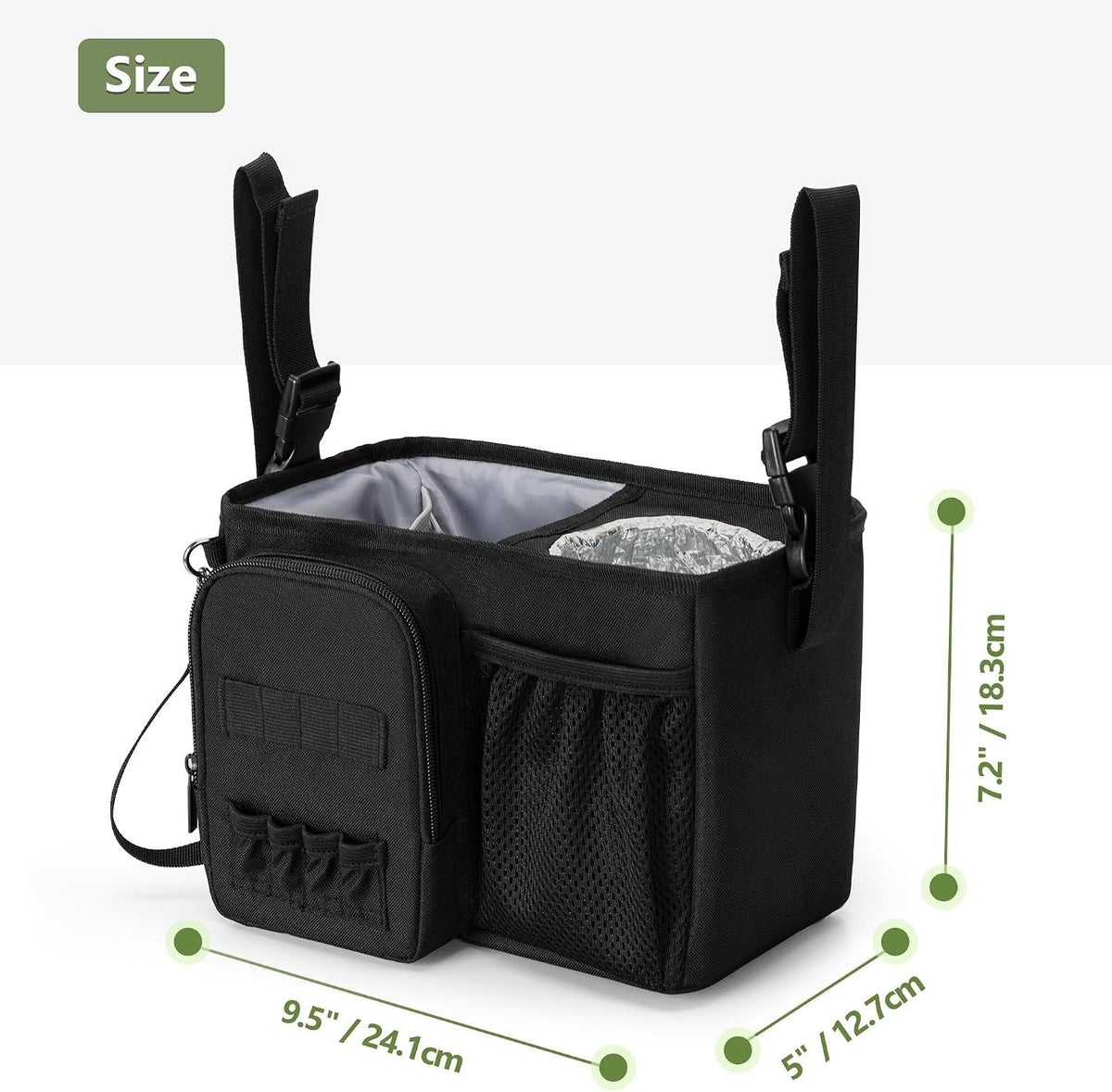 Golf Push Cart Organizer with Insulated Cup Holder & Storage Pockets