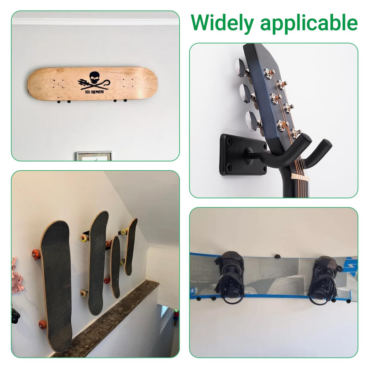 Skateboard Wall Mount Rack Set - Durable Stainless Steel Storage Holders