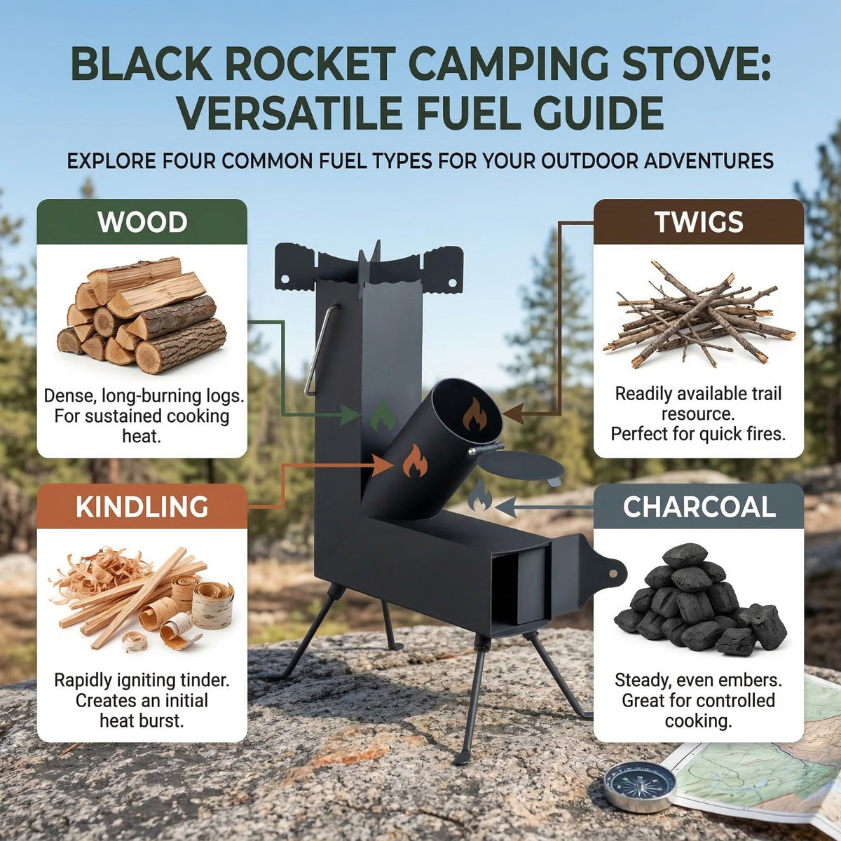 Heavy Duty Portable Camping Rocket Stove for Off-Grid Cooking & Survival