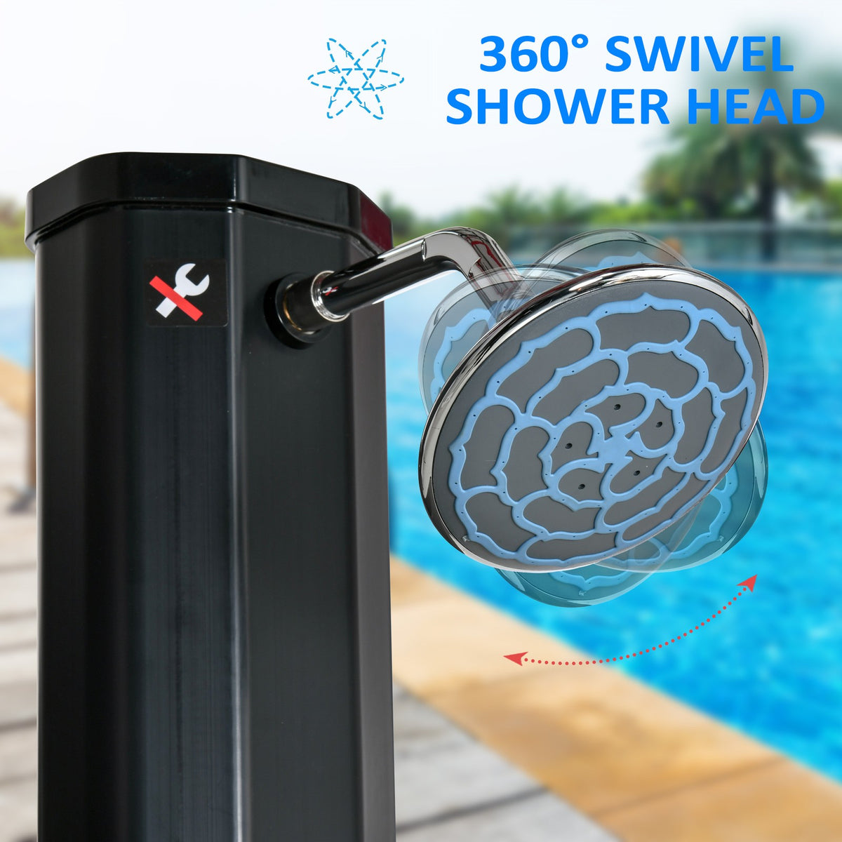 7ft Outdoor Solar Shower with Adjustable Hot Cold Water for Poolside & Garden