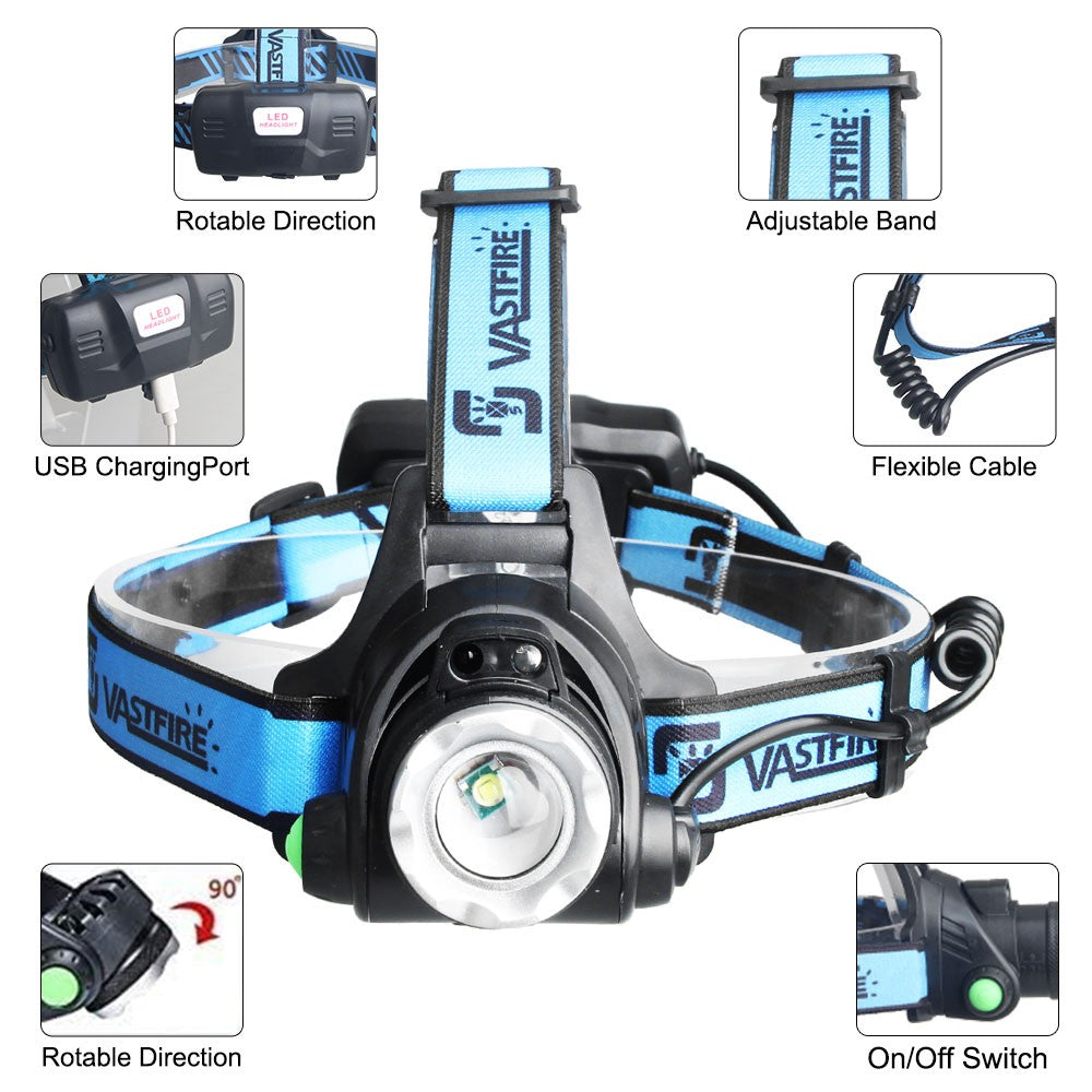 Rechargeable LED Headlamp 500 Lumens with Red Light for Outdoor Hunting & Camping