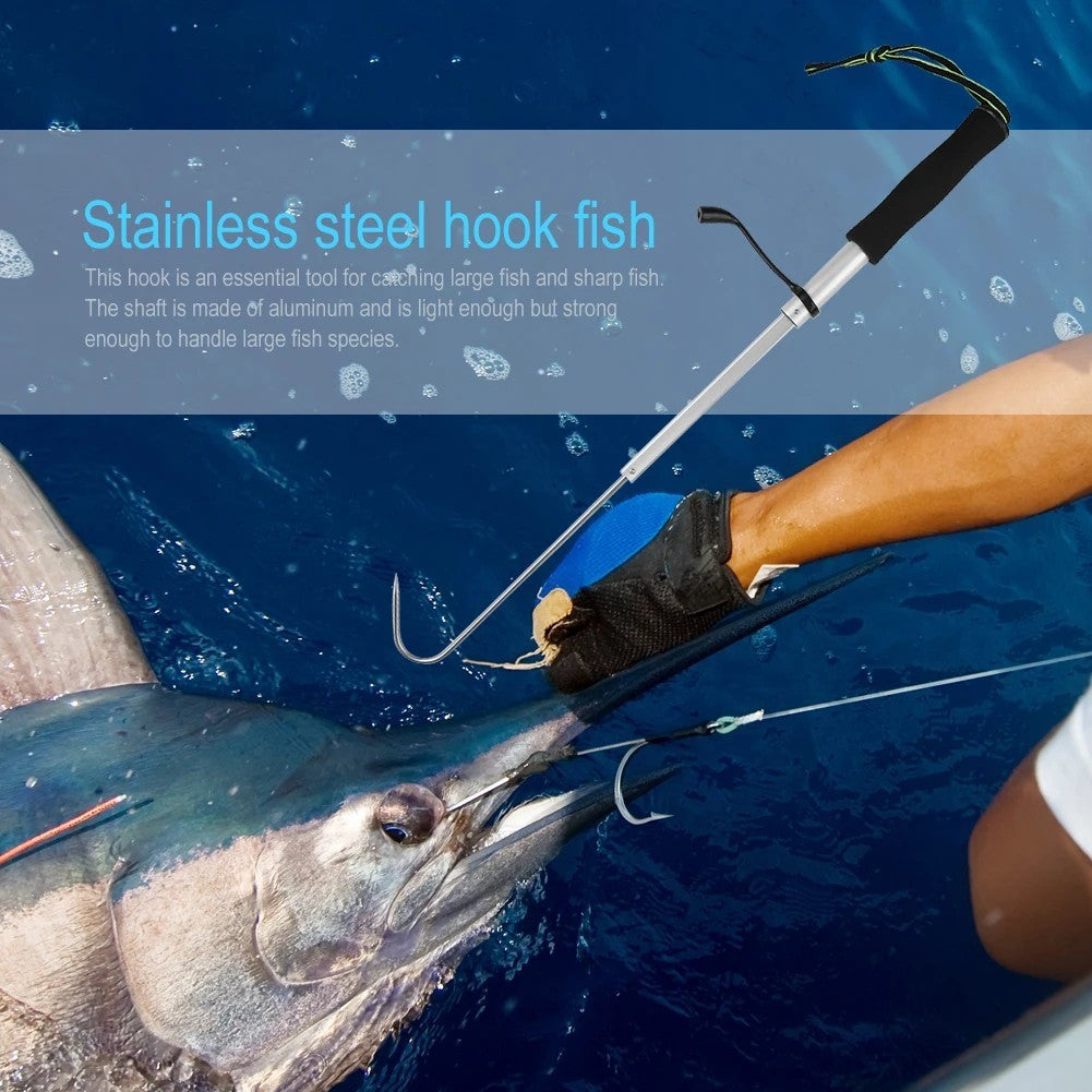 Telescopic Fishing Gaff with Wear-Resistant Handle - Stainless Steel Hook Outdoor