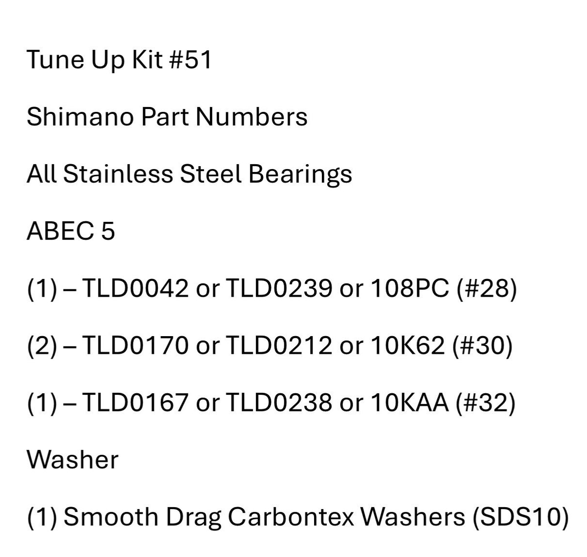 Shimano TLD 25 Reel Tune Up Kit with Bearings and Carbontex Washers