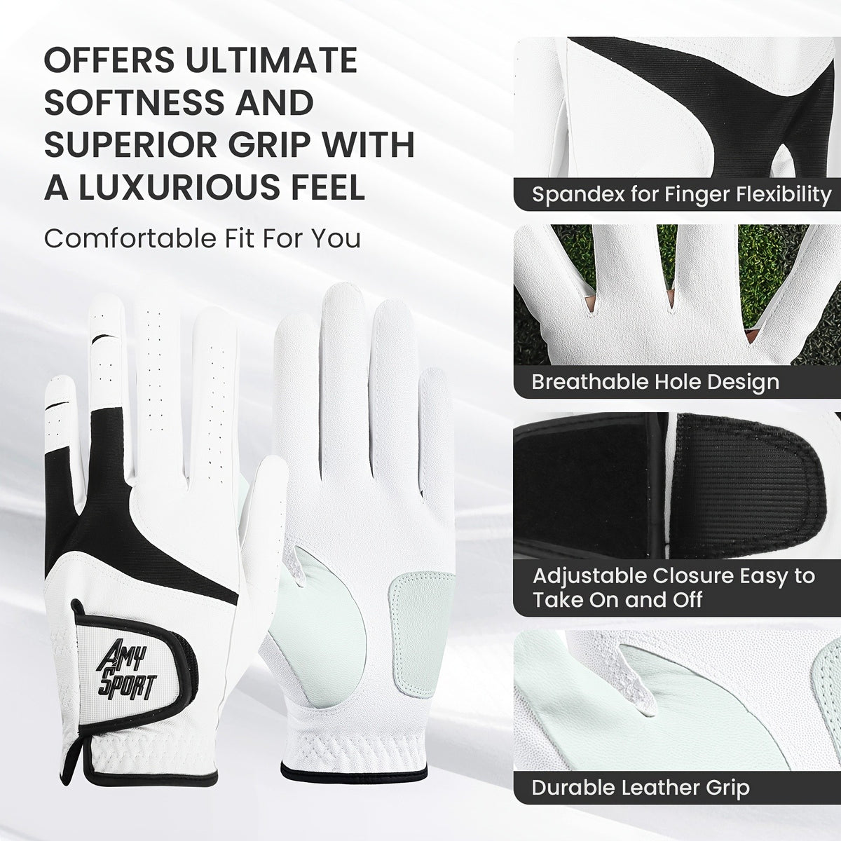 Men's Golf Gloves 6 Pack All Weather Leather Grip Left Hand - Multiple Sizes