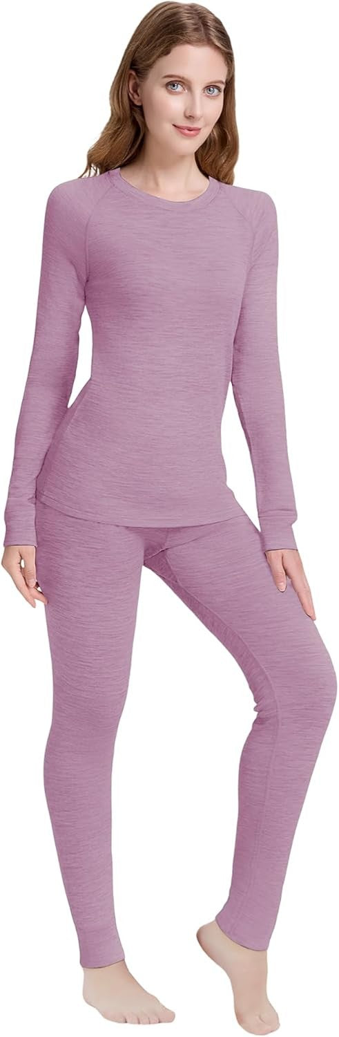 Women's Merino Wool Base Layer Sets Thermal Underwear Ski 2PC Top & Long Johns