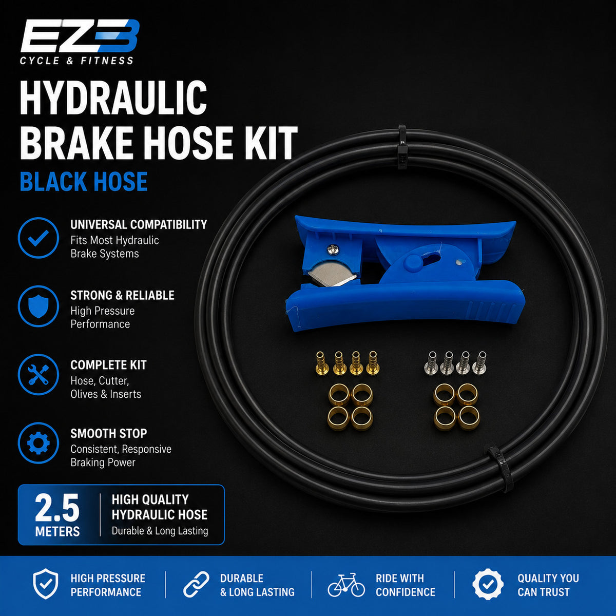 Hydraulic Brake Hose Kit for Shimano Bikes 2.5M with Fittings & Olives