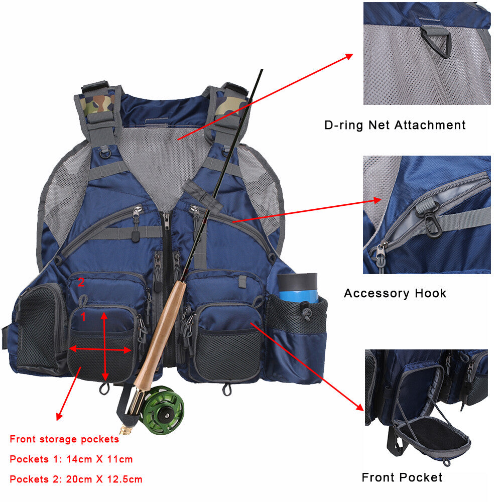 Fly Fishing Vest Pack Adjustable Men Women Blue Outdoor Fishing Gear