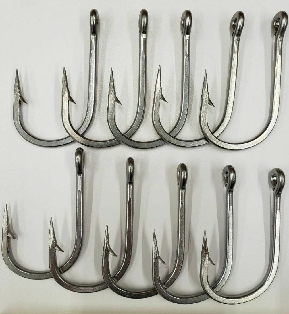 Big Game Stainless Steel Fishing Hooks 9/0, 10 Pack - Trolling Tuna & Marlin