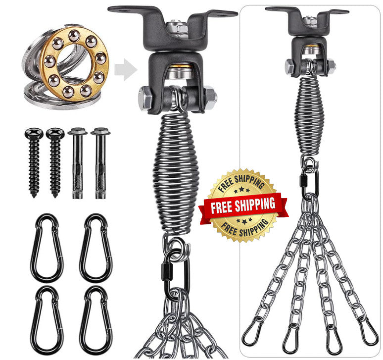 Heavy-Duty Boxing Bag Hanger with Chains and Springs - Up to 350 lbs, Silver