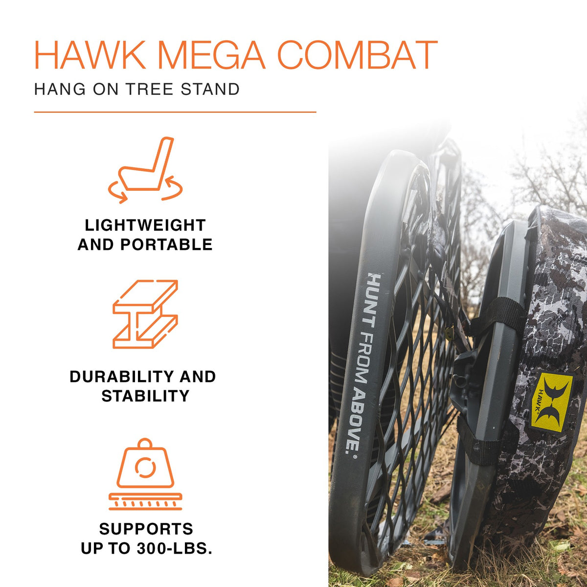 Hawk Mega Combat Hang-On Tree Stand with XL Saddle Platform for Hunting