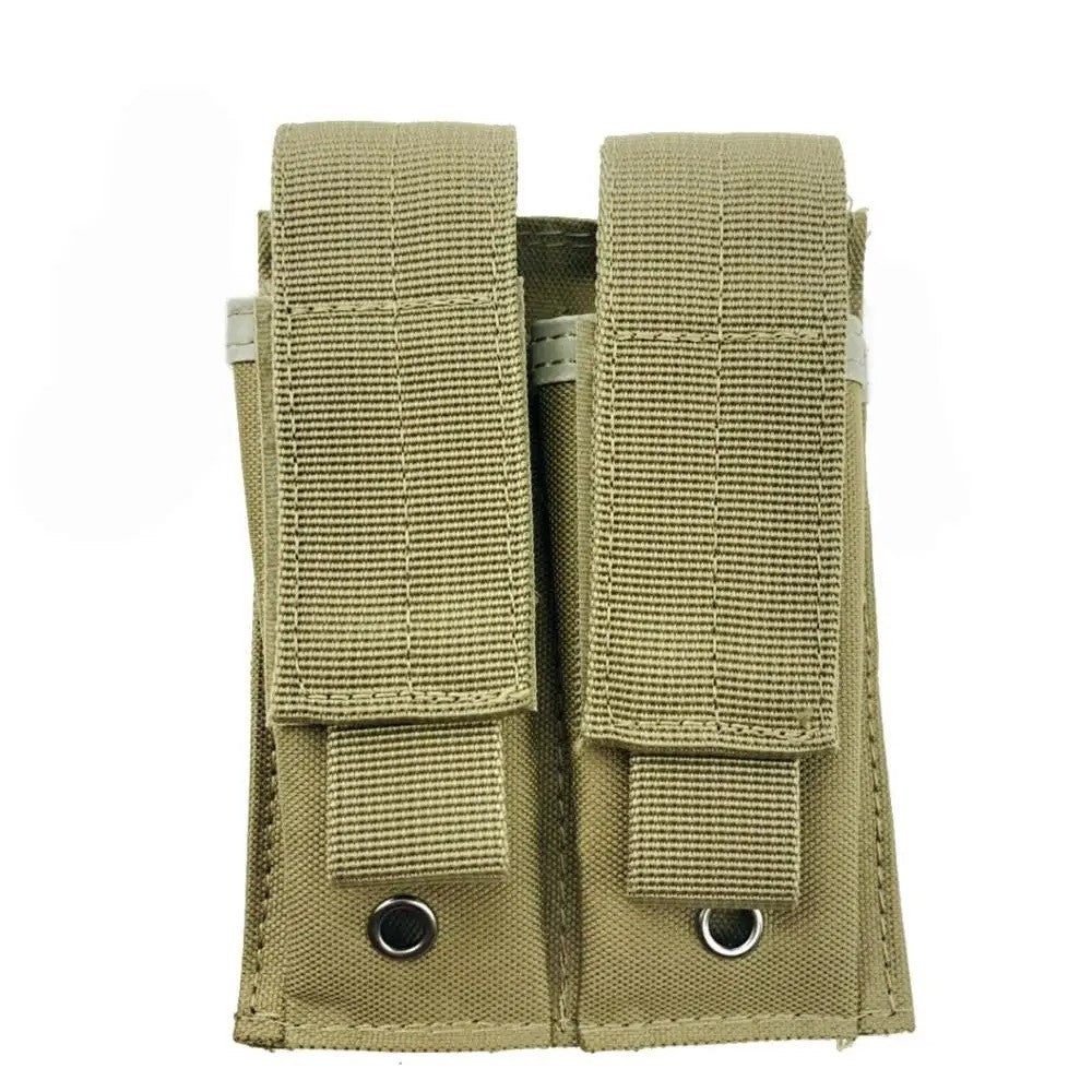 Tactical Double Mag Pouch & Flashlight Holder for 9mm Pistols - MOLLE Compatible
