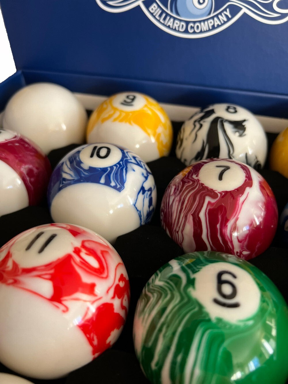 Complete 16-Ball Billiard Pool Ball Set - Marble Swirl with Light Marble (All Variants)