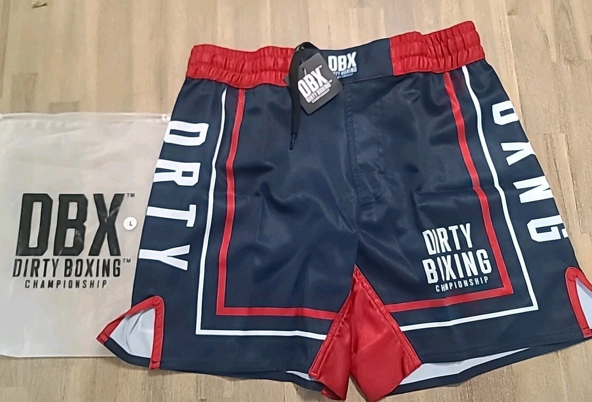 Boxing Shorts for Men - MMA Training & Competition, Navy Blue with Red Trim
