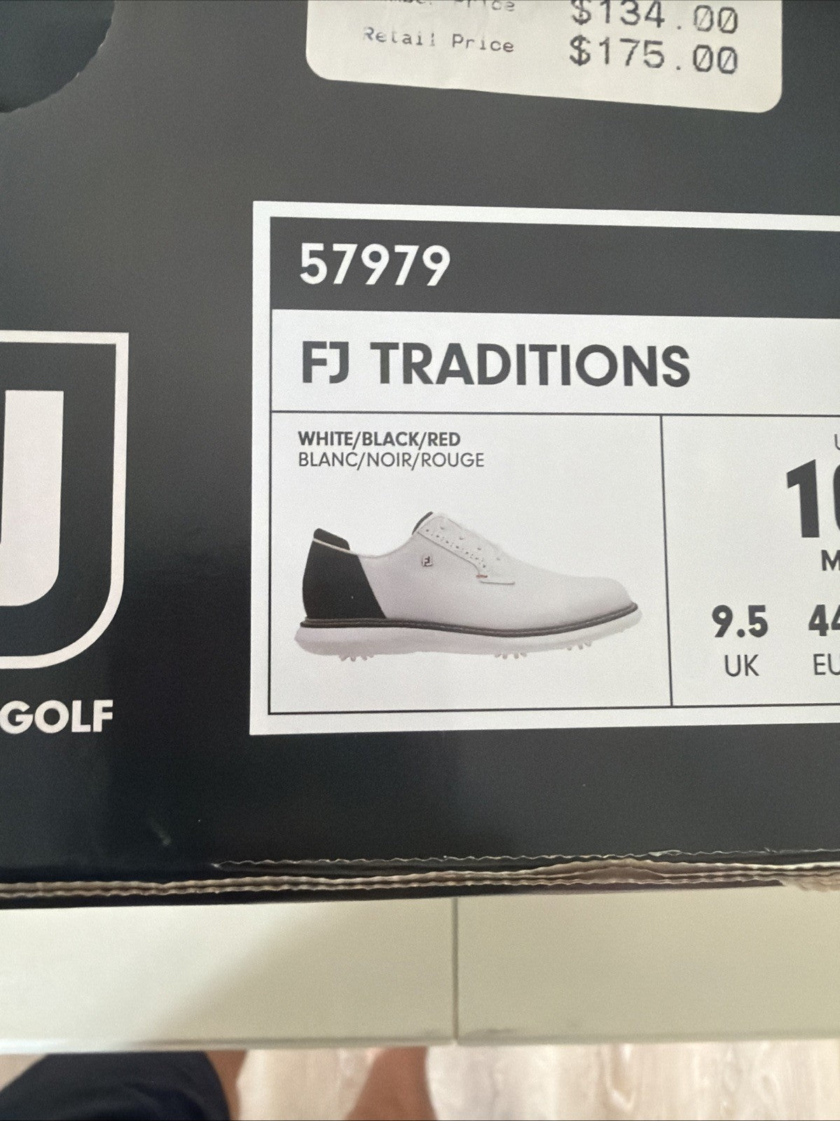 Men's Golf Shoes White Black Red Size 10.5 Athletic Performance
