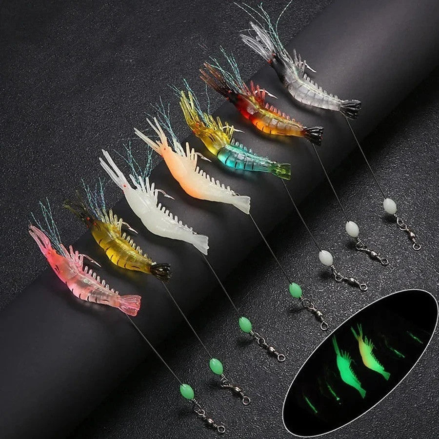Glow in the Dark Shrimp Fishing Lures Kit - Soft Artificial Bait with Sharp Hooks