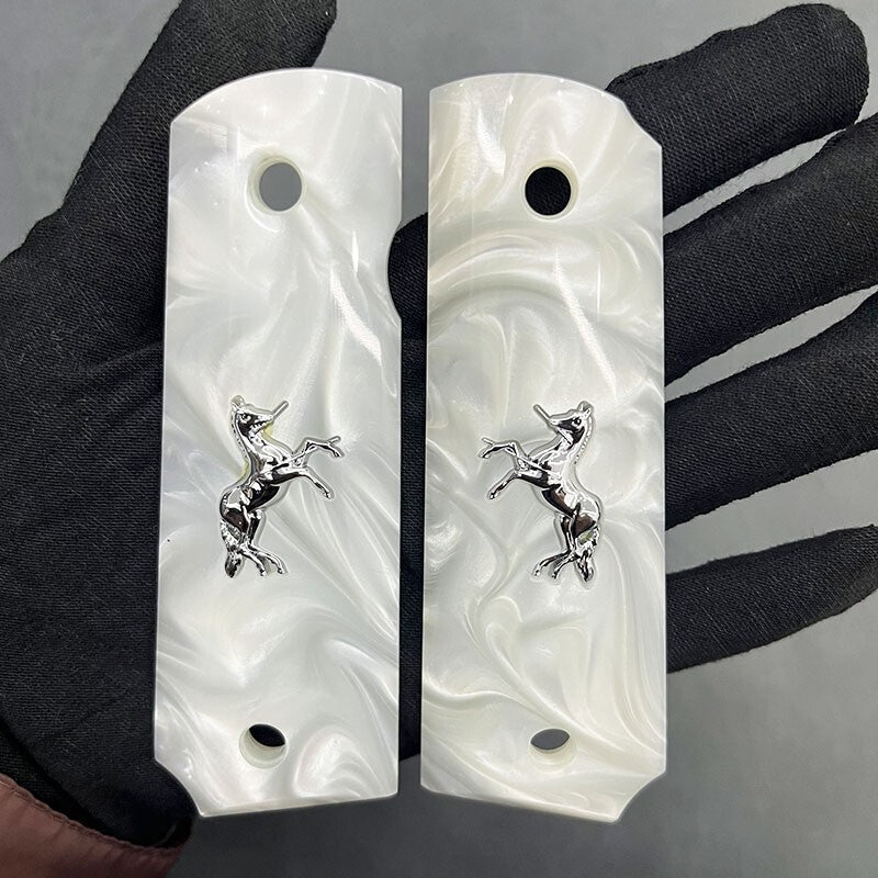 Full Size 1911 Gun Grips White Pearl with Gold Screws for Colt Springfield Clones