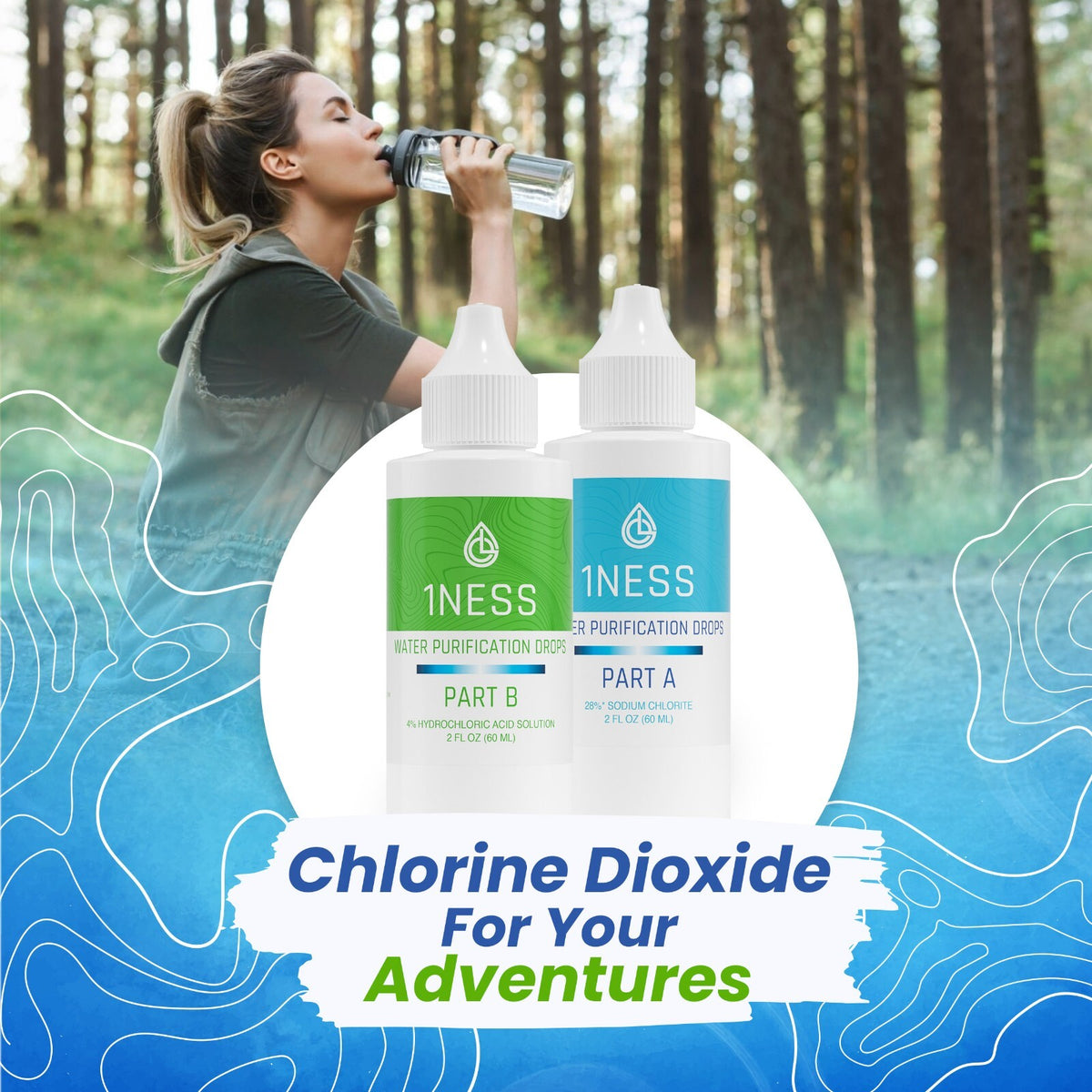 Water Purification Drops 2oz Kit for Emergency & Outdoor Use - BPA-Free