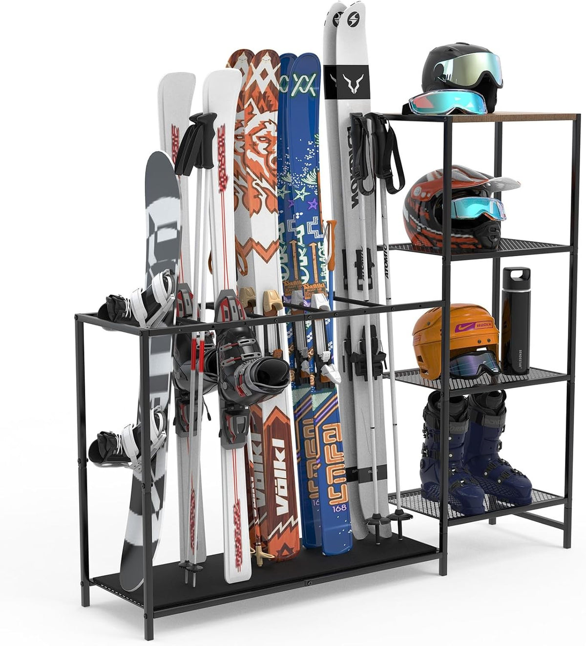 Freestanding Ski Rack with Adjustable Bars for Winter Sports Equipment - Black
