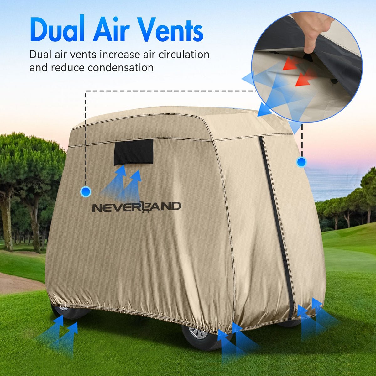 Waterproof 4-Passenger Golf Cart Cover with Zipper for EZ GO Yamaha Club Car