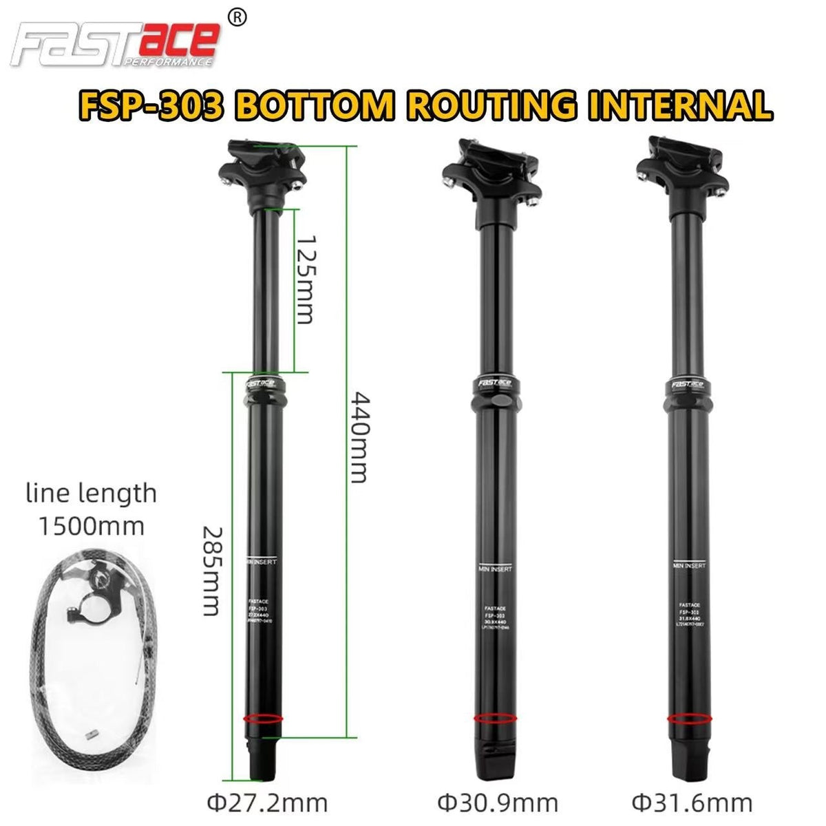 Dropper Seatpost MTB 125mm Travel - 27.2/30.9/31.6mm with External/Internal Cable Routing