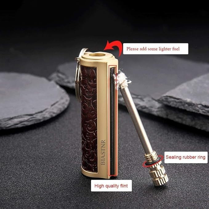 Permanent Match Keychain Fire Starter - Refillable Flint Lighter for Camping & Outdoor Use