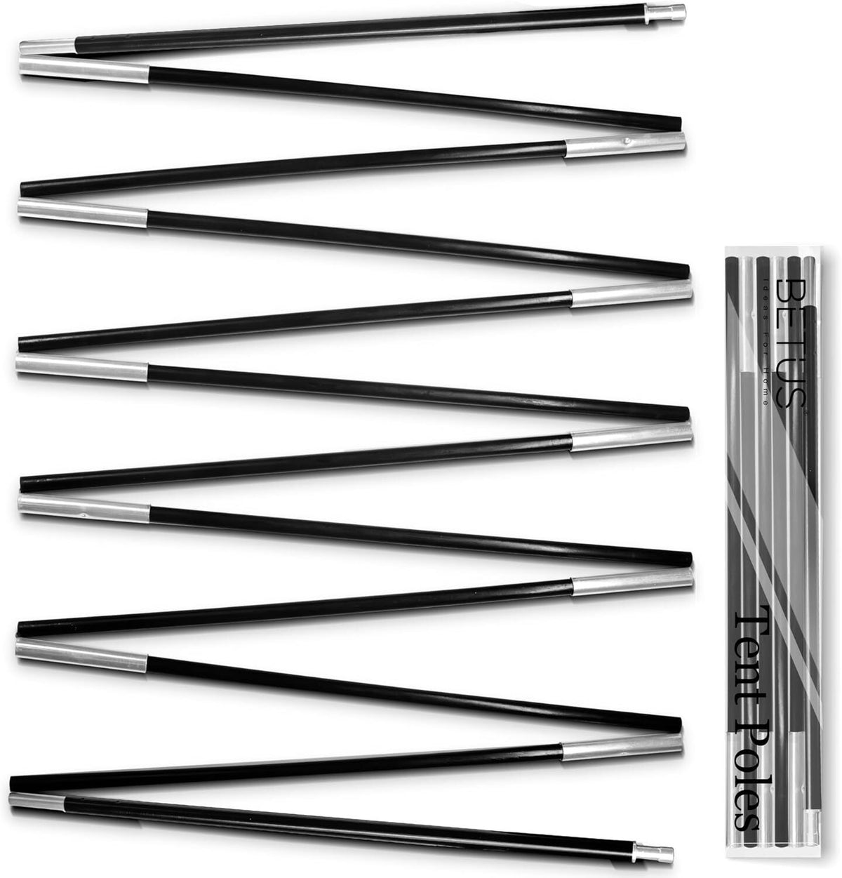 12Ft Aluminum Tent Pole Replacement for Camping & Hiking - Black