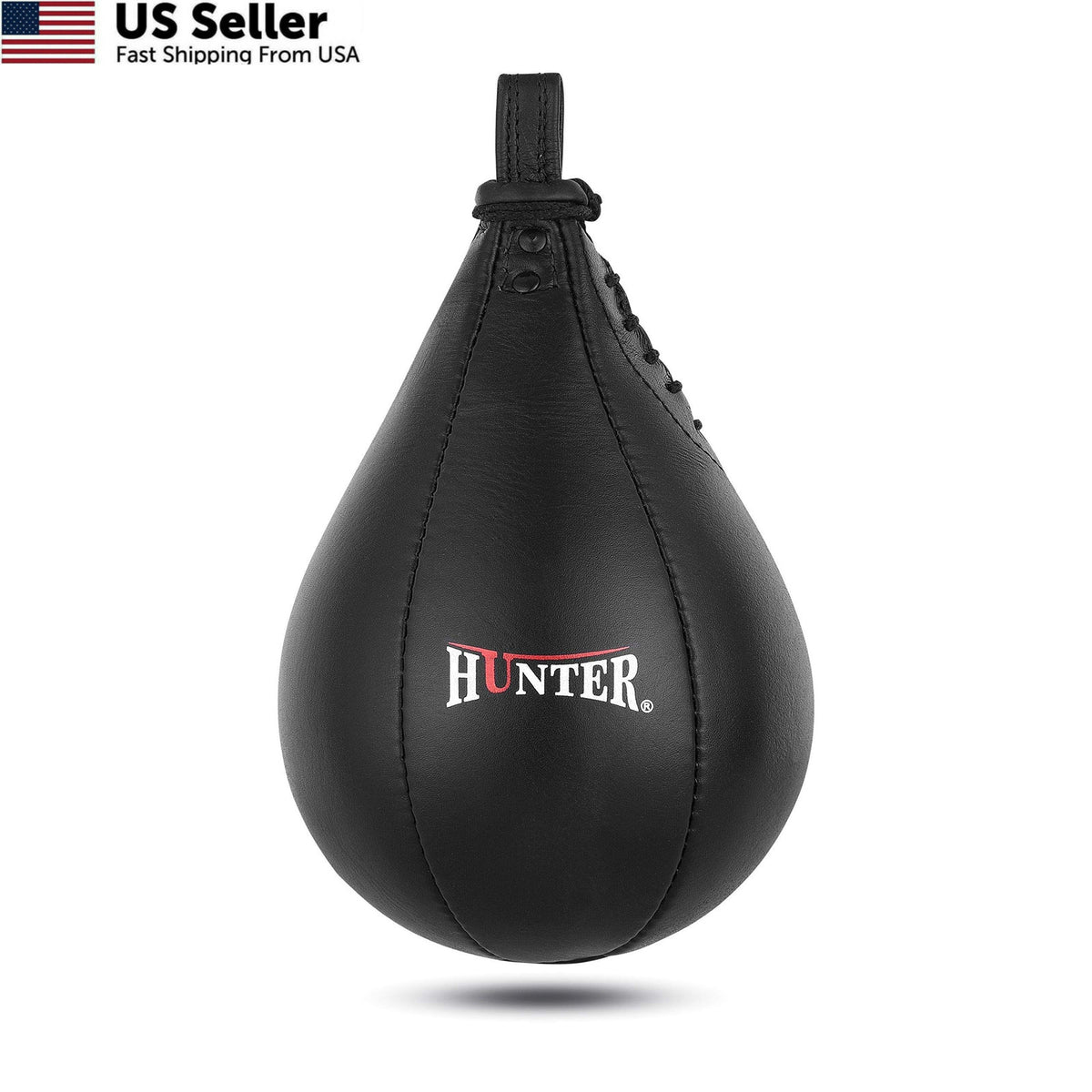 Hunter Leather Speed Bag for Boxing 9.5 x 7 Black Cowhide Punching Bag