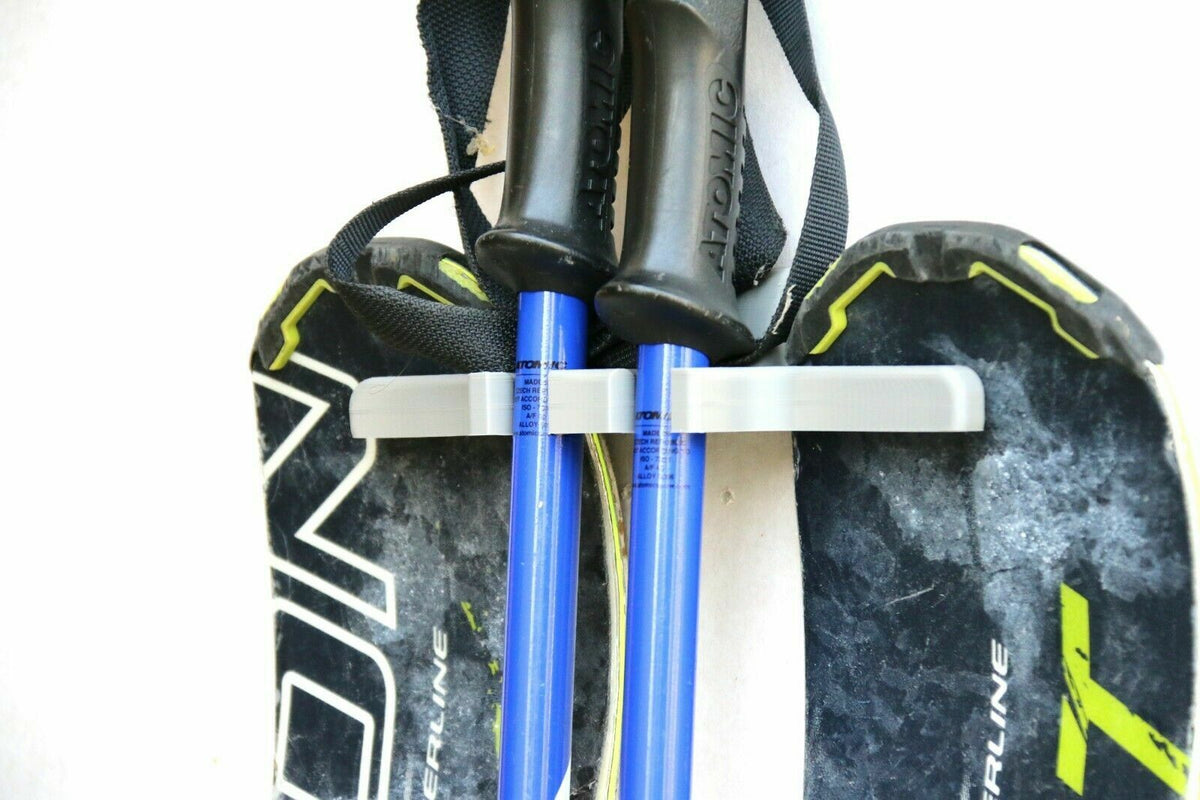 3D Printed Ski Wall Mount Holder Silver PLA Plastic | Ski Equipment Organizer