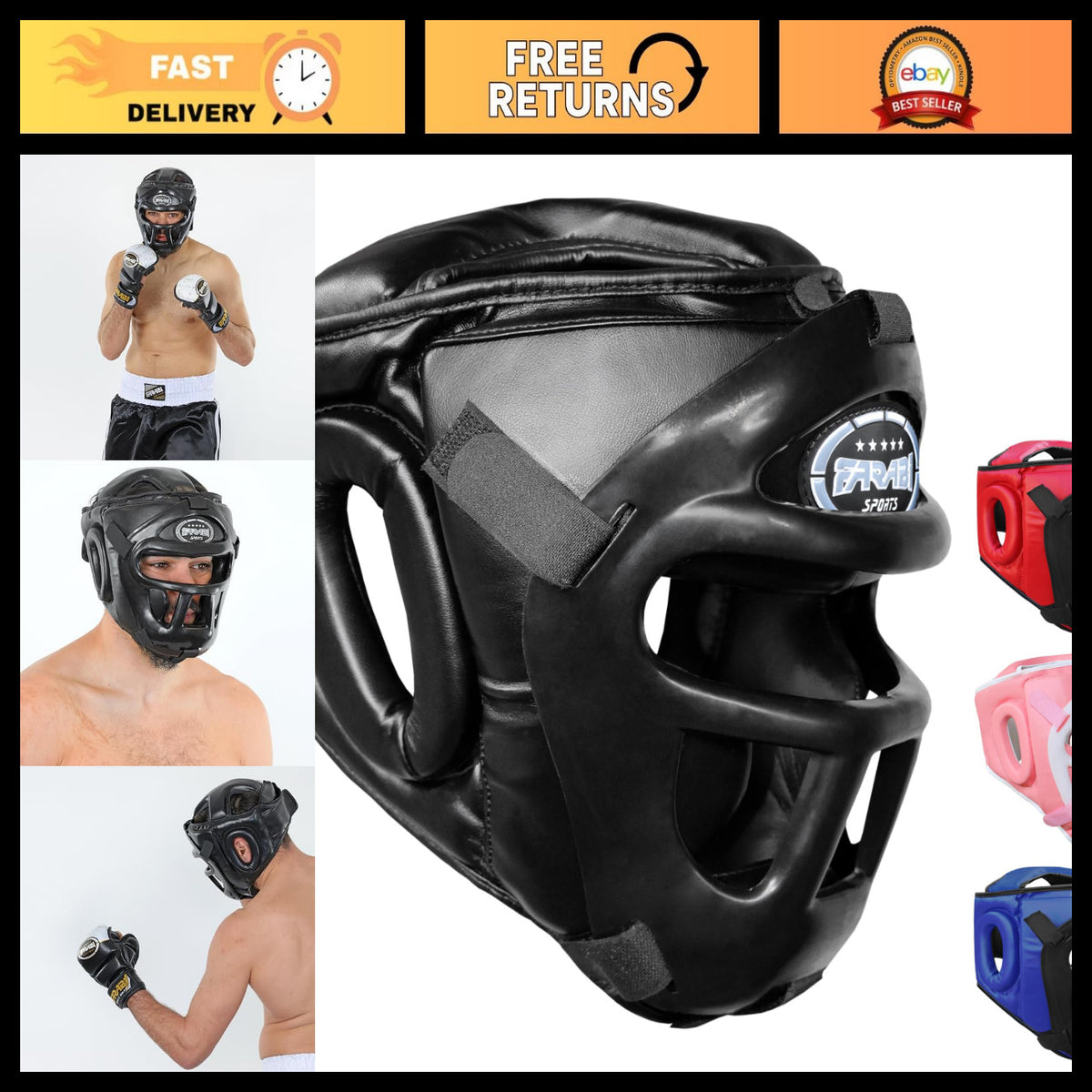Boxing Headgear for MMA Kickboxing Training with Removable Front Bar