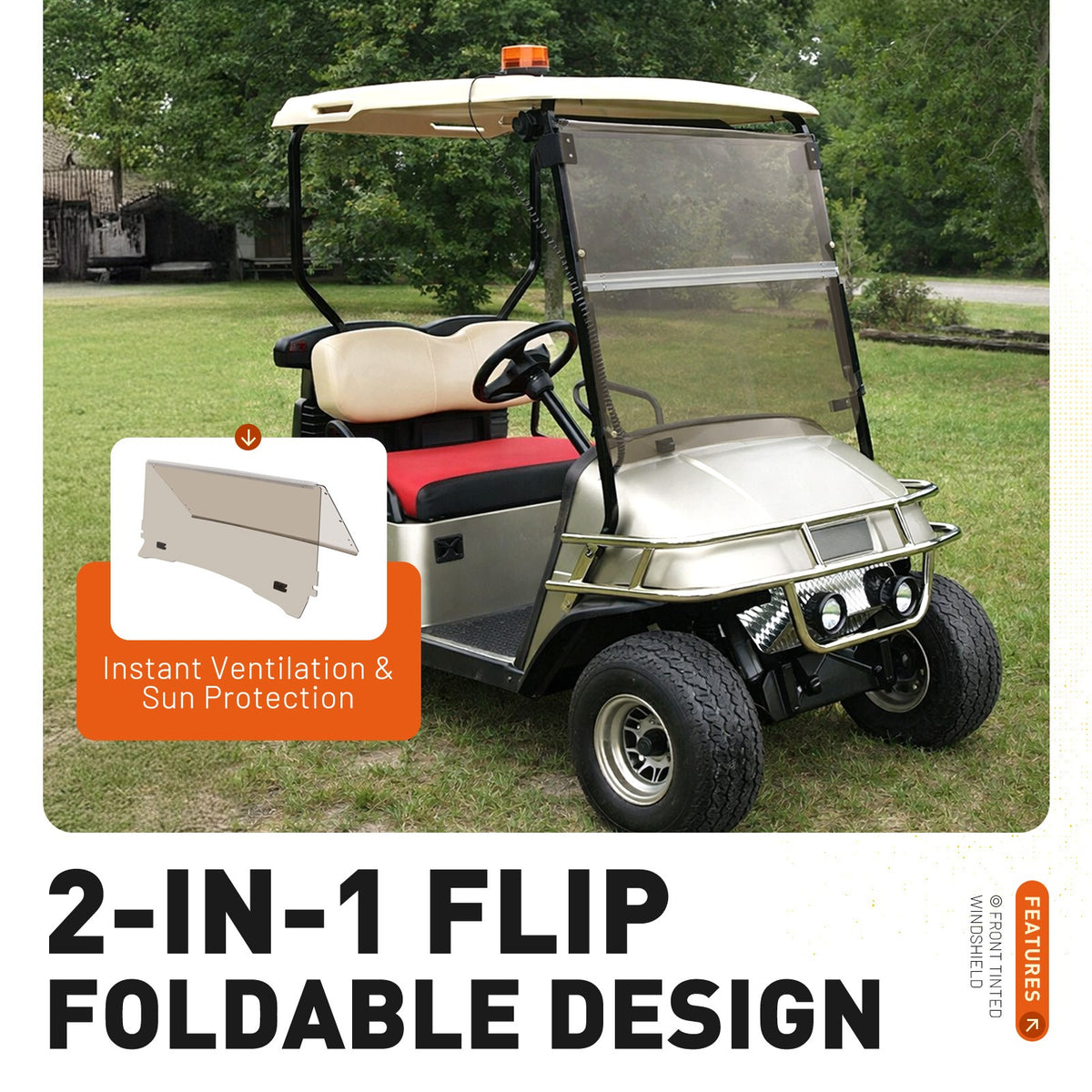 Foldable Tinted Windshield for EZGO TXT Golf Cart 1994-2014 Impact-Resistant