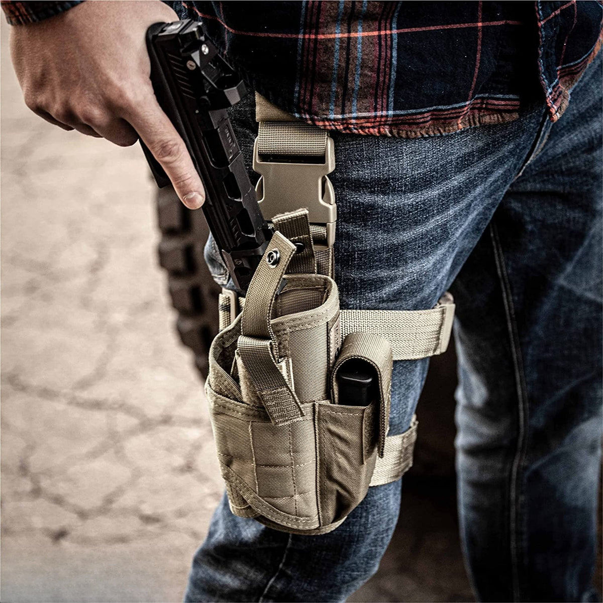Tactical Drop Leg Holster for Pistol & Revolver - Adjustable, Right Hand, Multi-Model