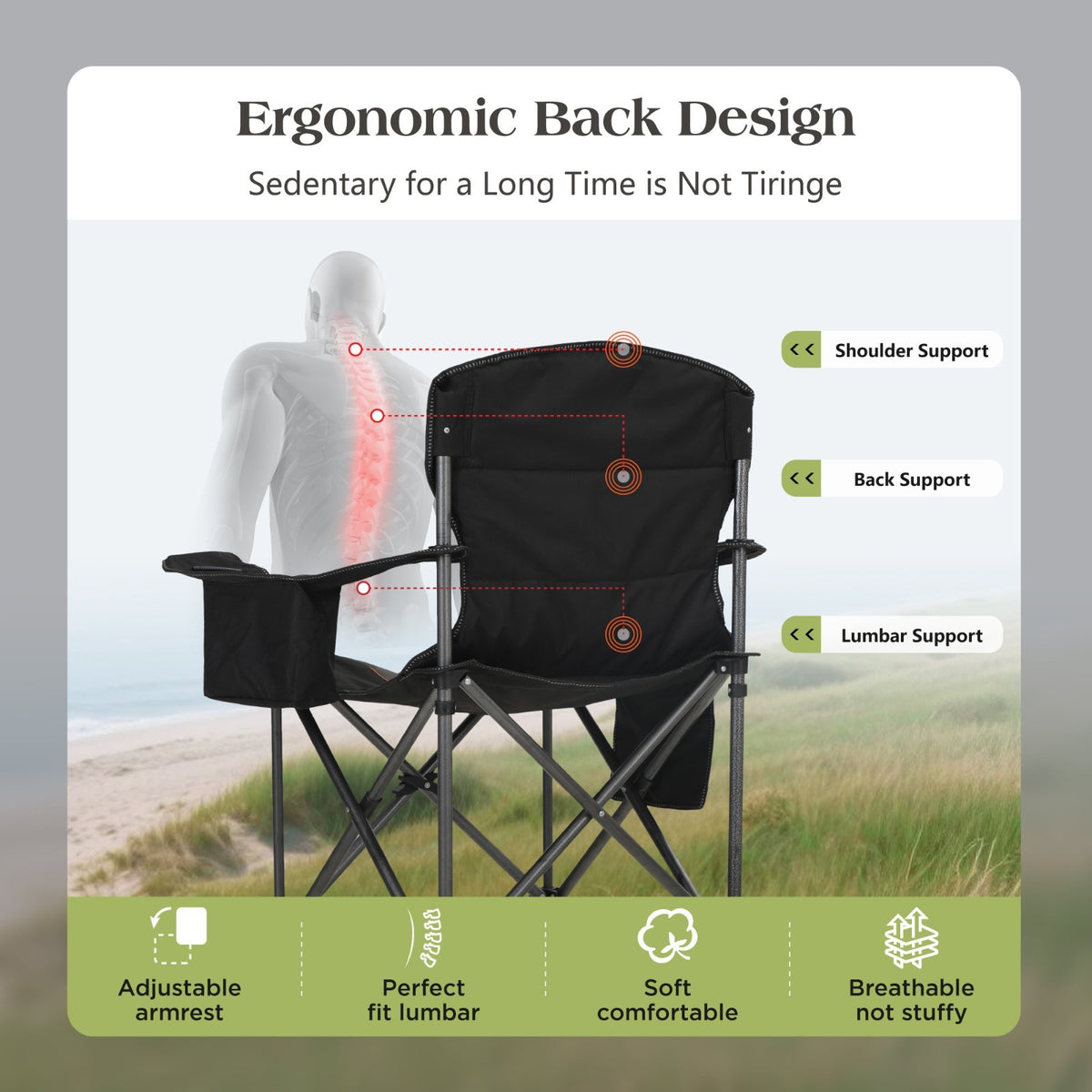 Heavy Duty Folding Camping Chairs - Oversized Portable Outdoor Seating, 2 Pack