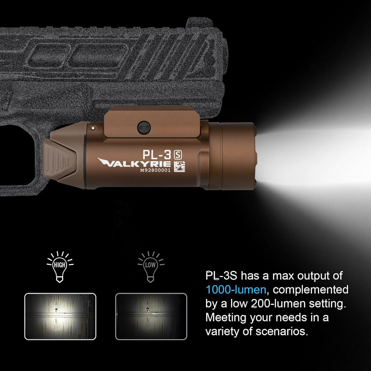 Olight Valkyrie PL-3S 1000 Lumen Tactical Rail Mount Flashlight - Desert Tan