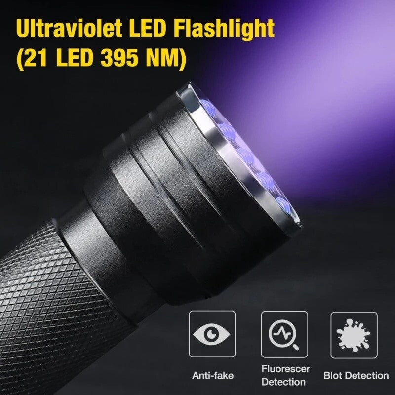 UV Blacklight Flashlight 395nm 21 LED Inspection Torch - 2 Pack