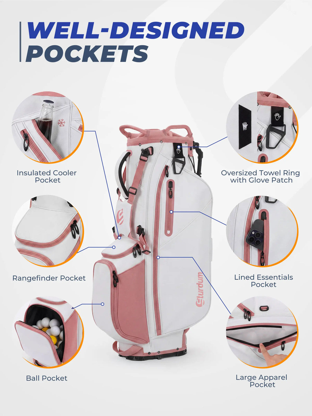 Golf Stand Bag with 7-Way Dividers, Cooler Pocket & Dual Strap - Lightweight 5.5lb