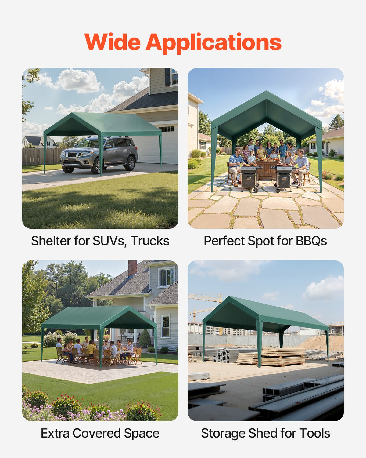 10x20 ft Carport Replacement Canopy Cover UV-Resistant Weatherproof Tarp
