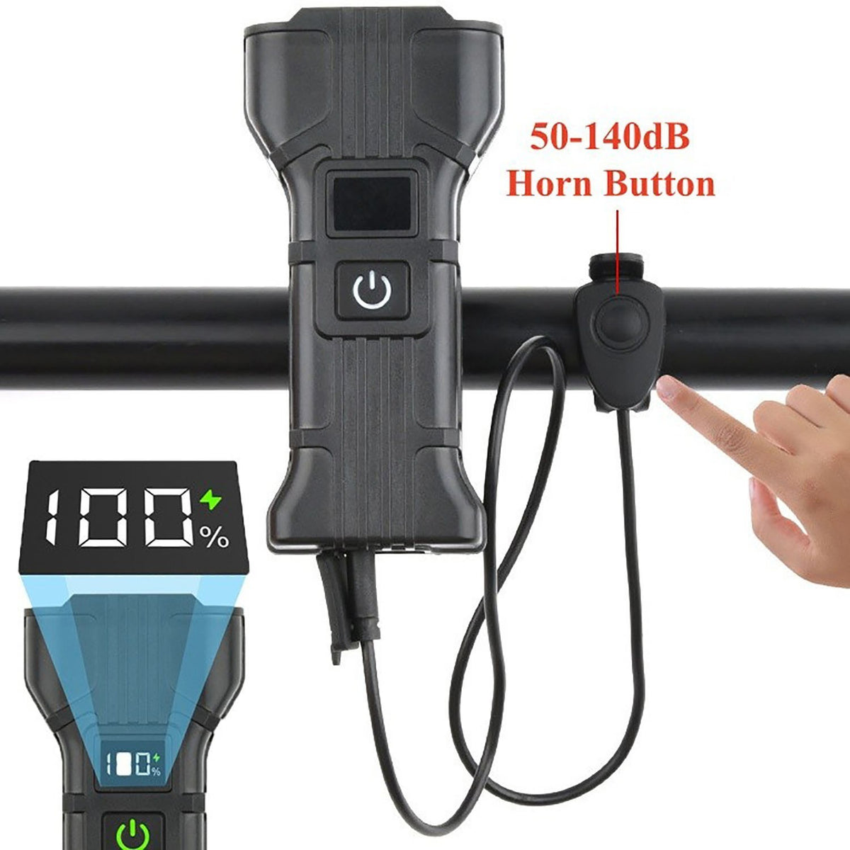 USB Rechargeable LED Bike Light Set with Horn Waterproof Front and Rear Cycling Lamps