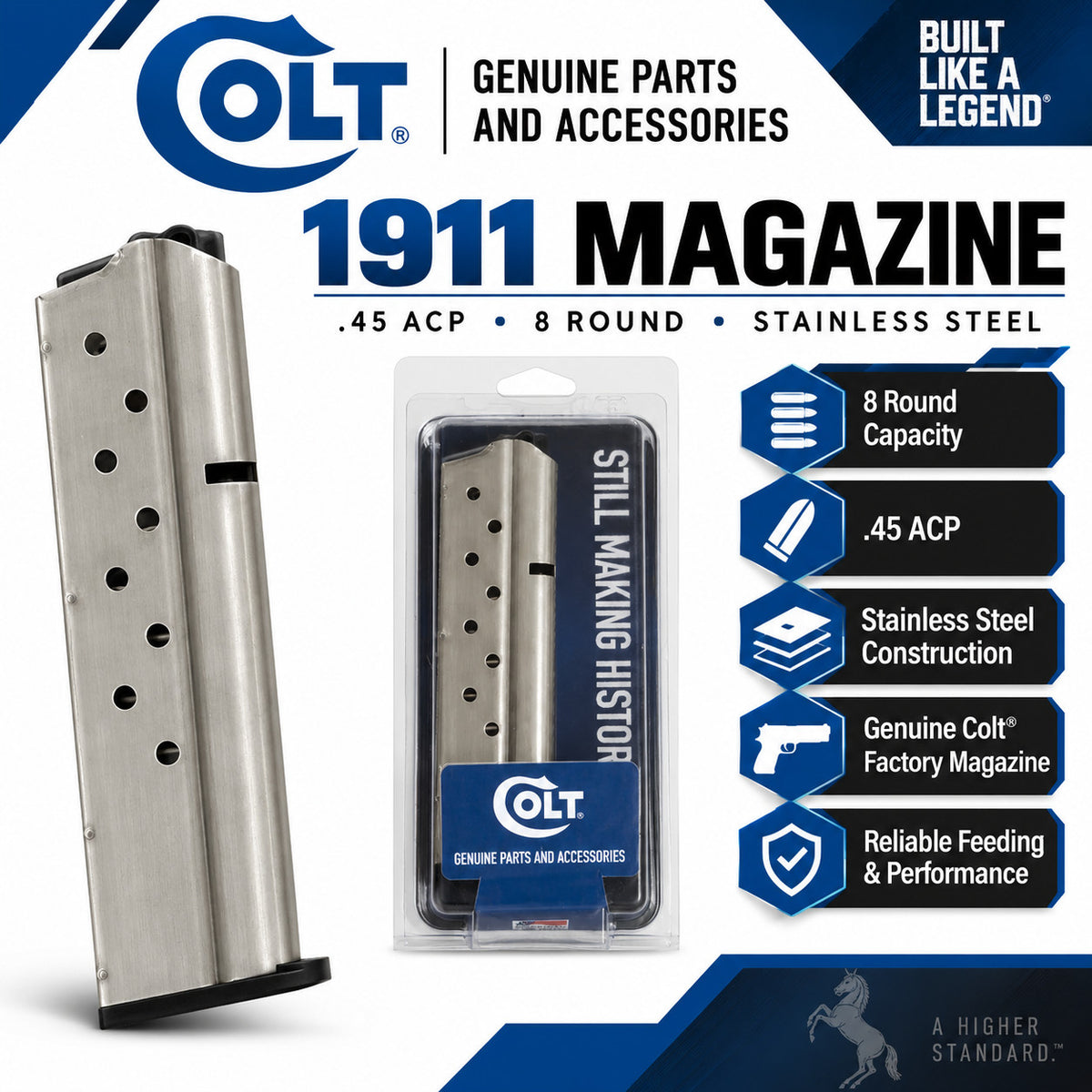 Colt 1911 Government & Commander 9mm Stainless Steel Magazine - 9 Rounds