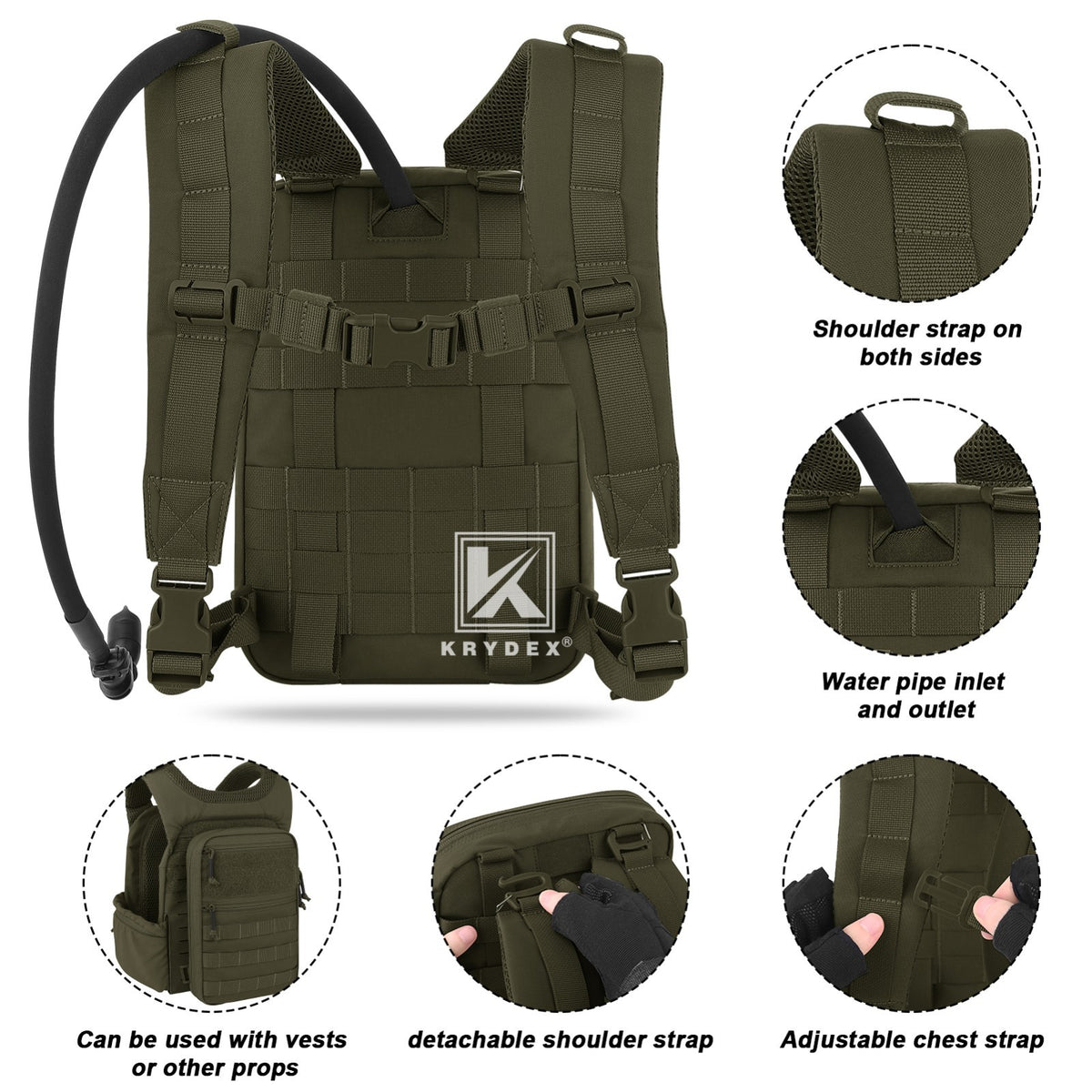 Tactical Hydration Pack with 1.5L Water Bladder and MOLLE Backpack