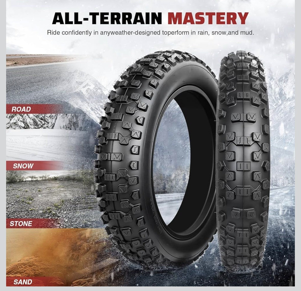 20x4 Inch Fat Bike Tires and Tubes for Electric Bikes - Off-Road Set