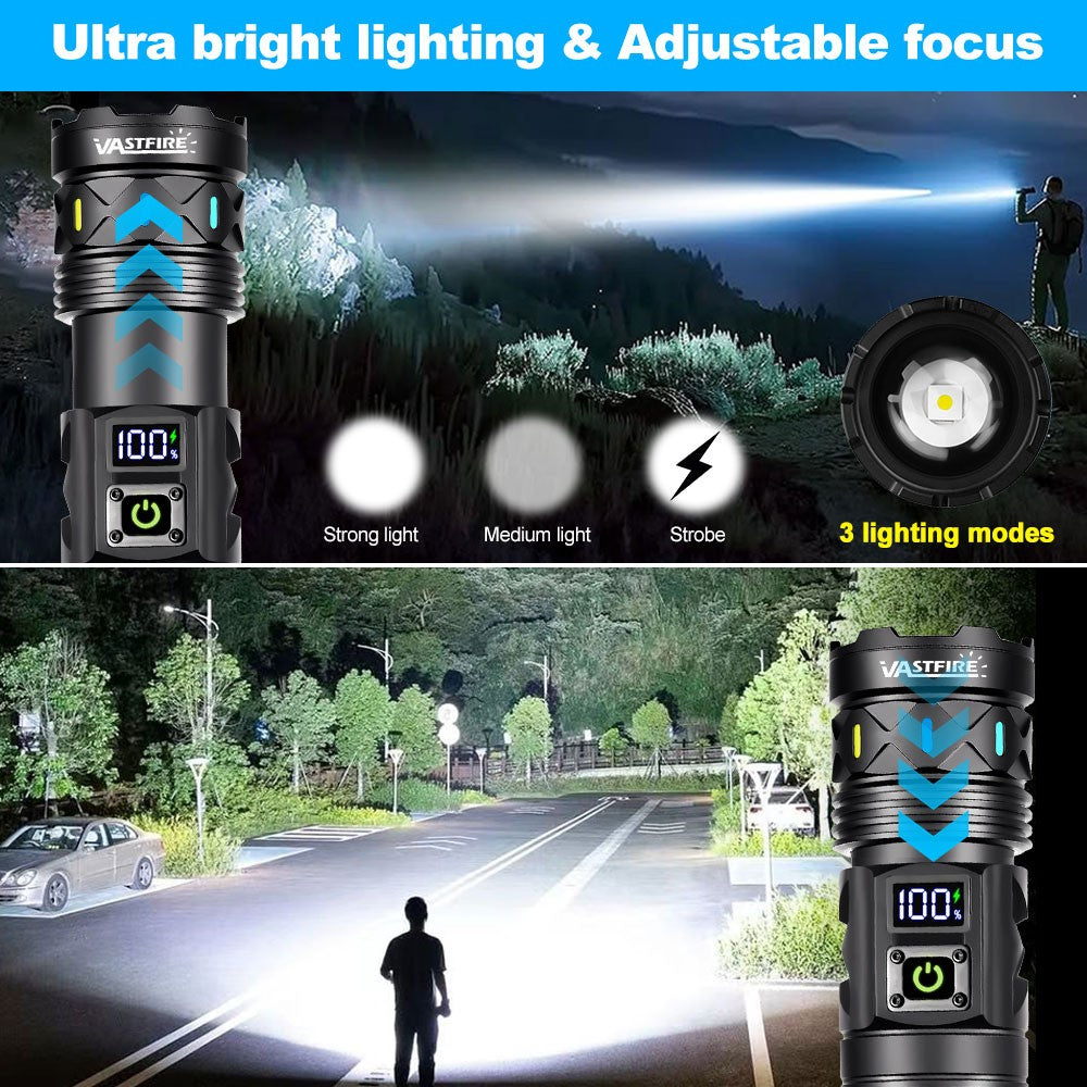 50W High Power Laser White LED Flashlight with Telescopic Zoom & Type-C USB Charging